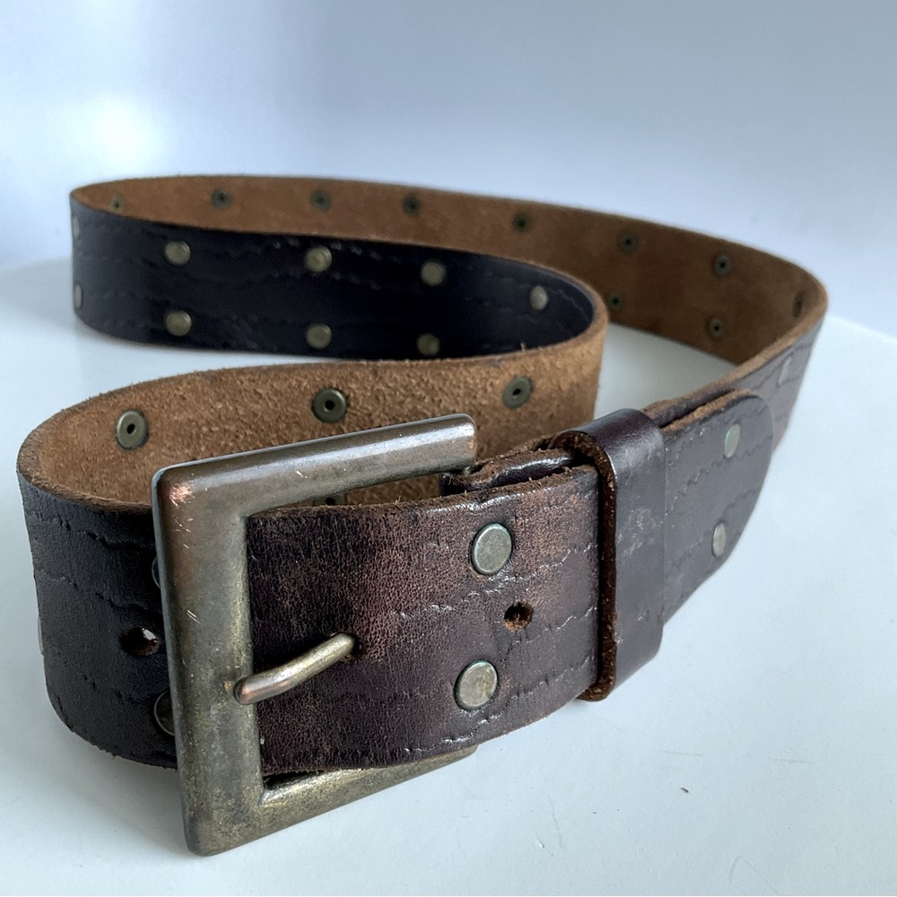 Vintage Brown Leather Belt Brass Buckle
